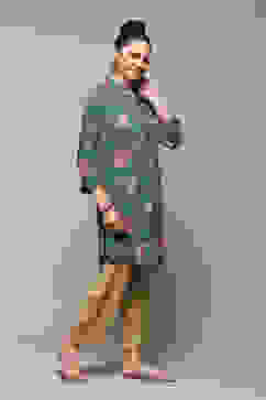 Teal LIVA Straight Printed Top image number 4