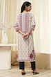 Off-White and Blue Cotton Straight Kurta image number 3