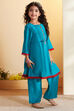 Teal Blue Pleated A-Line Kurta Set image number 5