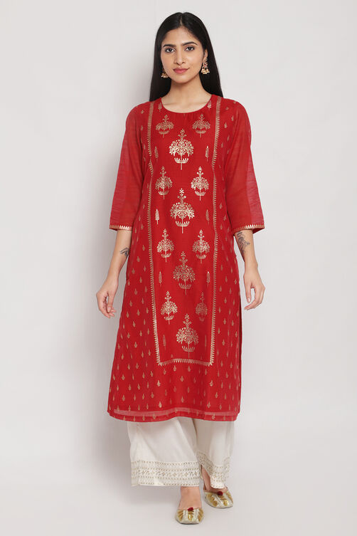 Red Art Silk Printed Kurti image number 0