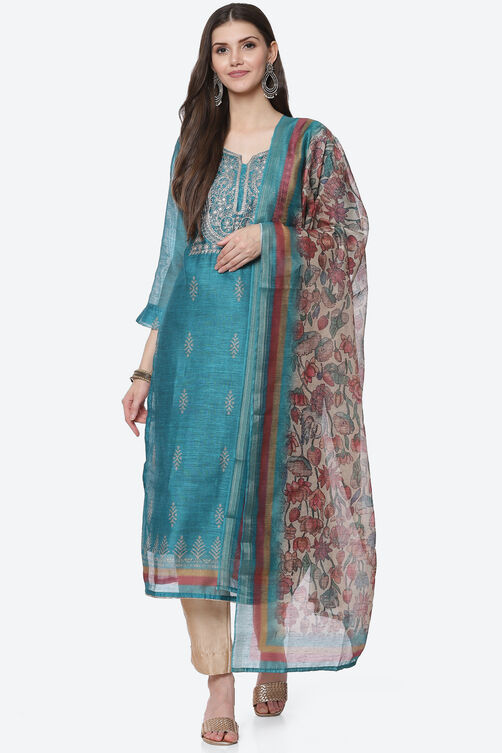 Neutral Chanderi Easy Stitch Suit Set image number 0