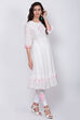 White Cotton Flared Printed Kurta image number 3