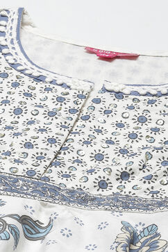 Off White Cotton Gathered Kurta Slim Pants Suit Set image number 1