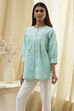 Aqua Cotton Straight Shirt-Style Short Kurta image number 2