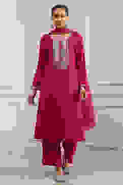 Fuchsia Solid Straight Suit Set image number 6