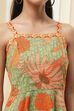 Green Cotton Blend Floral Printed Flared Dress image number 1