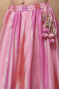 Pink Poly Chanderi Printed Flared Festive Lehenga Set image number 2