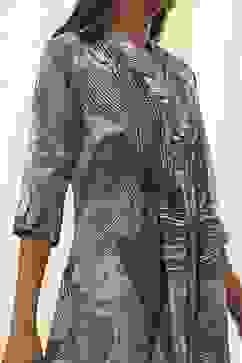 Grey Printed Pleated A-Line Kurta image number 1