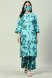 Yellow Grey LIVA Straight Printed Kurta Set image number 5