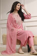 Pink Embroidered Straight Suit Set image number 0