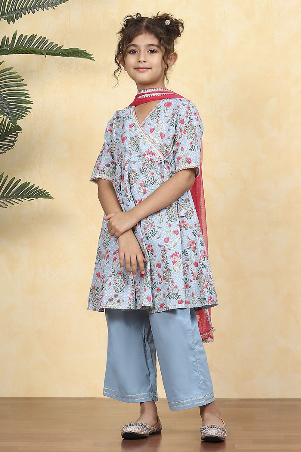 Blue Cotton Printed Anarkali Suit Set image number 0