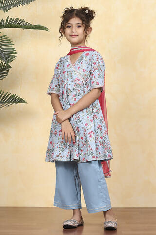 BIBA Blue Cotton Printed Anarkali Suit Set in Sky Blue
