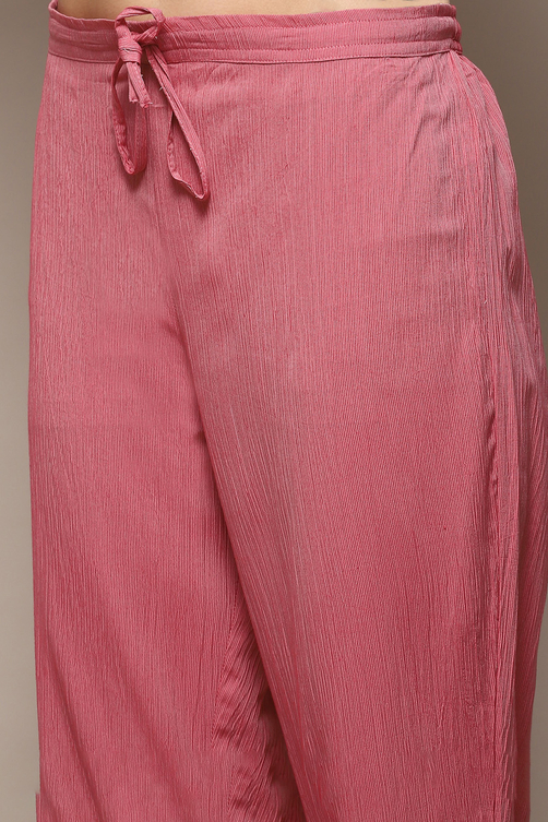 Pink Poly Viscose Straight Suit Set image number 2