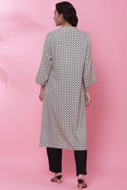 Blue Rayon A-Line Printed Kurta image number 3