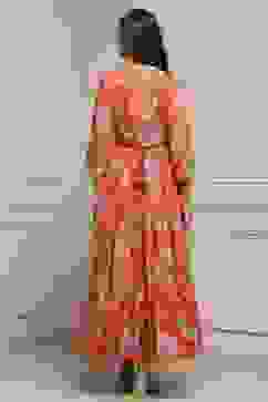 Orange Cotton Floral Tiered Dress image number 3