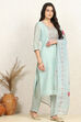 Blue Chanderi Machine Embroidered Unstitched Suit Set image number 6