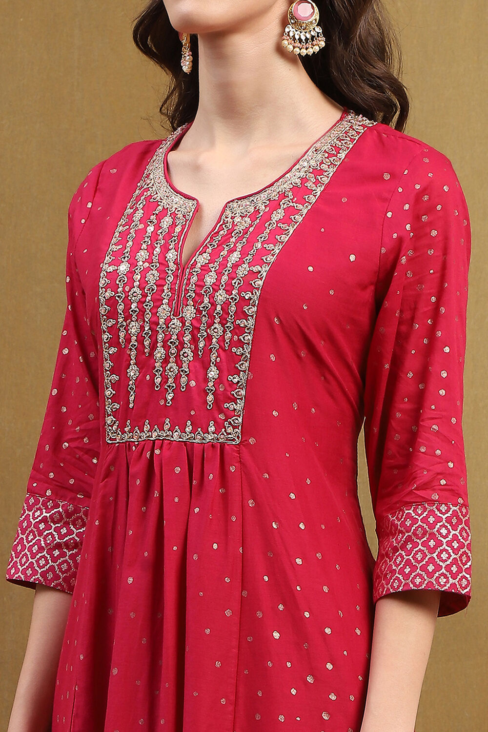Green Cotton Printed Festive Gathered Suit Set image number 1