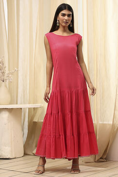 Fuchsia Poly Chanderi Layered Tiered Dress image number 2