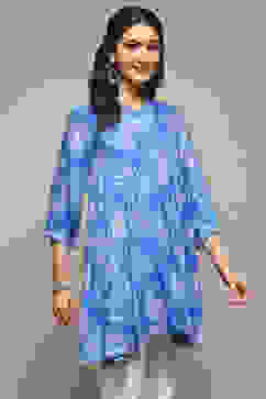 Blue LIVA Printed Kurti image number 4