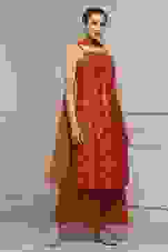 Orange Viscose Blend Straight Printed Suit Set image number 5