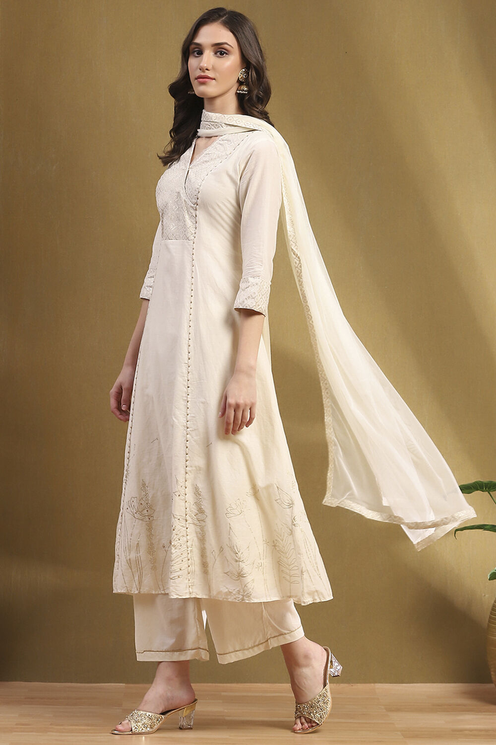 Red Cotton Printed Festive A-Line Suit Set image number 3