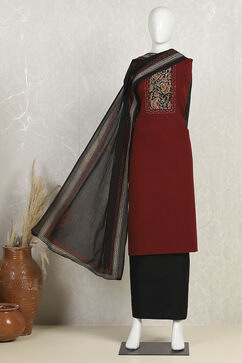 Red Cotton Hand Block Print Unstitched Suit Set image number 4