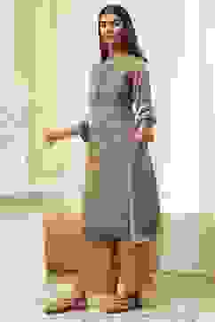 Camel Art Silk Straight Suit Set image number 3