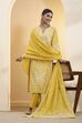 Yellow Silk Chanderi Printed Straight Kurta Set