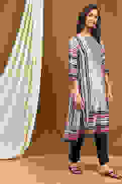 Beige Geometric Printed Straight Kurta image number 4