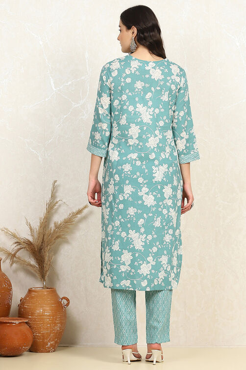 Rama Green Cotton Screen Print Unstitched Suit Set image number 5