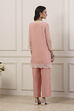 Peach Silk Chanderi Embroidered Straight Suit Set image number 3