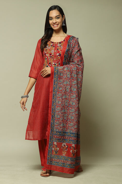 Maroon Art Silk Unstitched Suit Set image number 1