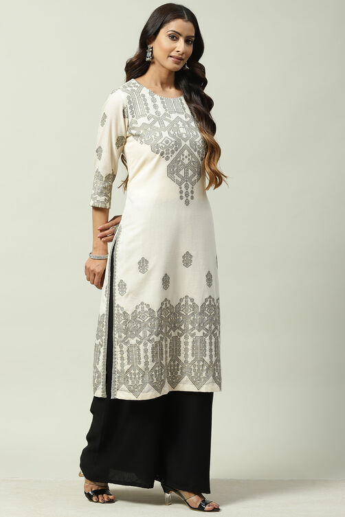 Black Beige Art Silk Straight Kurta image number 3