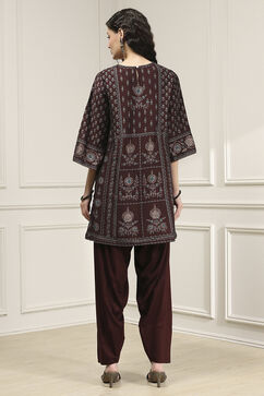 Brown Printed Straight Suit Set image number 4