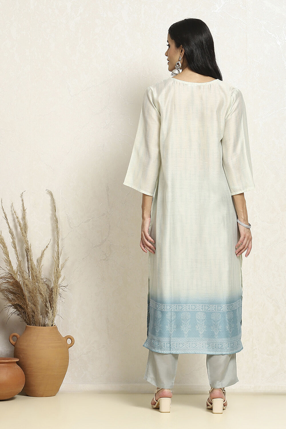 Orange Chanderi Woven Unstitched Suit Set image number 5