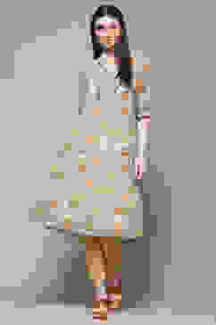 Yellow Teal Polyester Straight Kurta image number 0