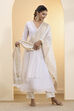 Off-White Poly Zari Printed Dupatta image number 0