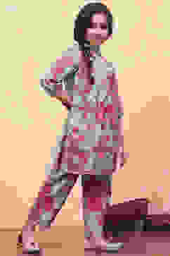 Green Cotton Floral Printed Straight Suit Set image number 5