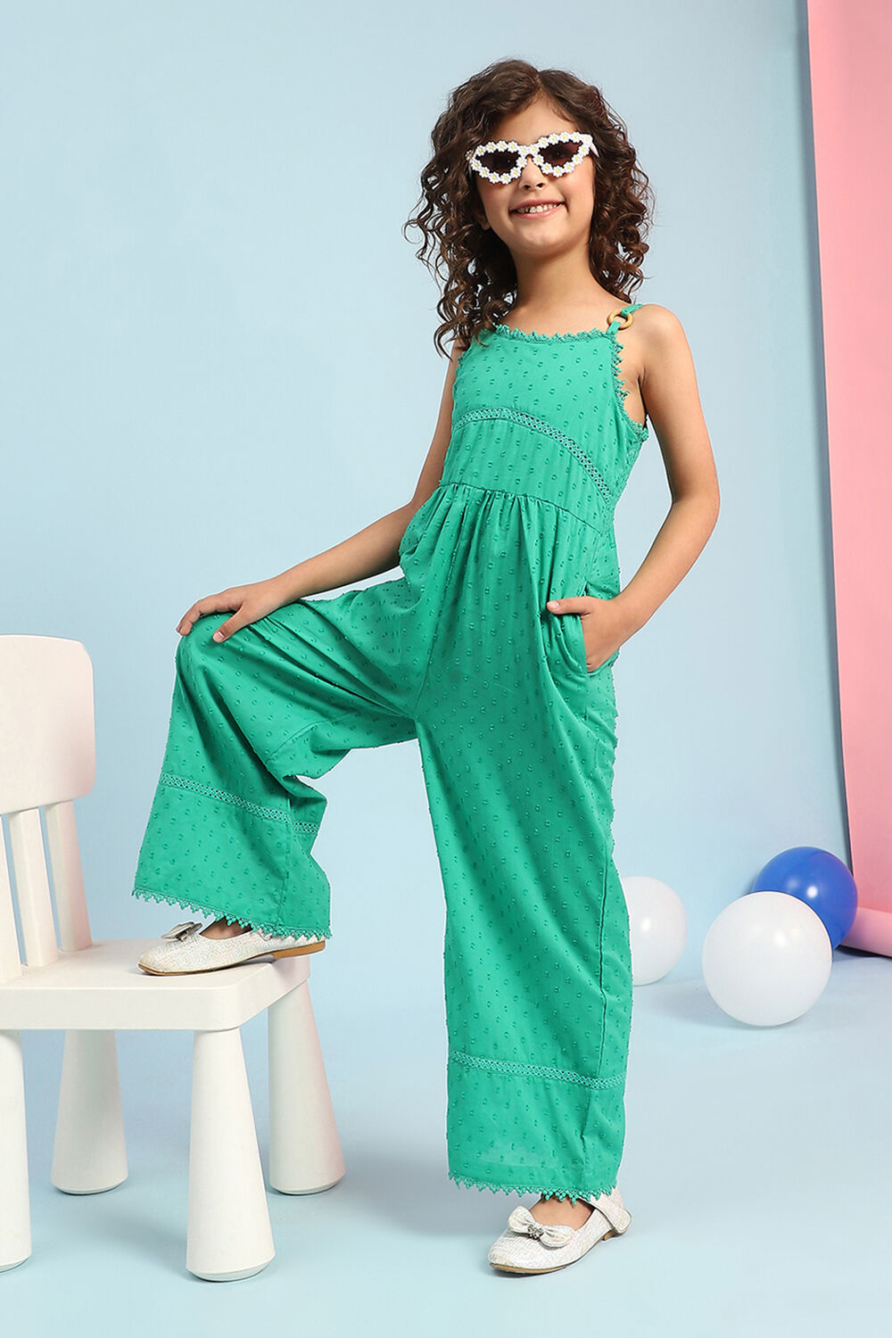 Green Cotton Strappy Straight Jumpsuit image number 0
