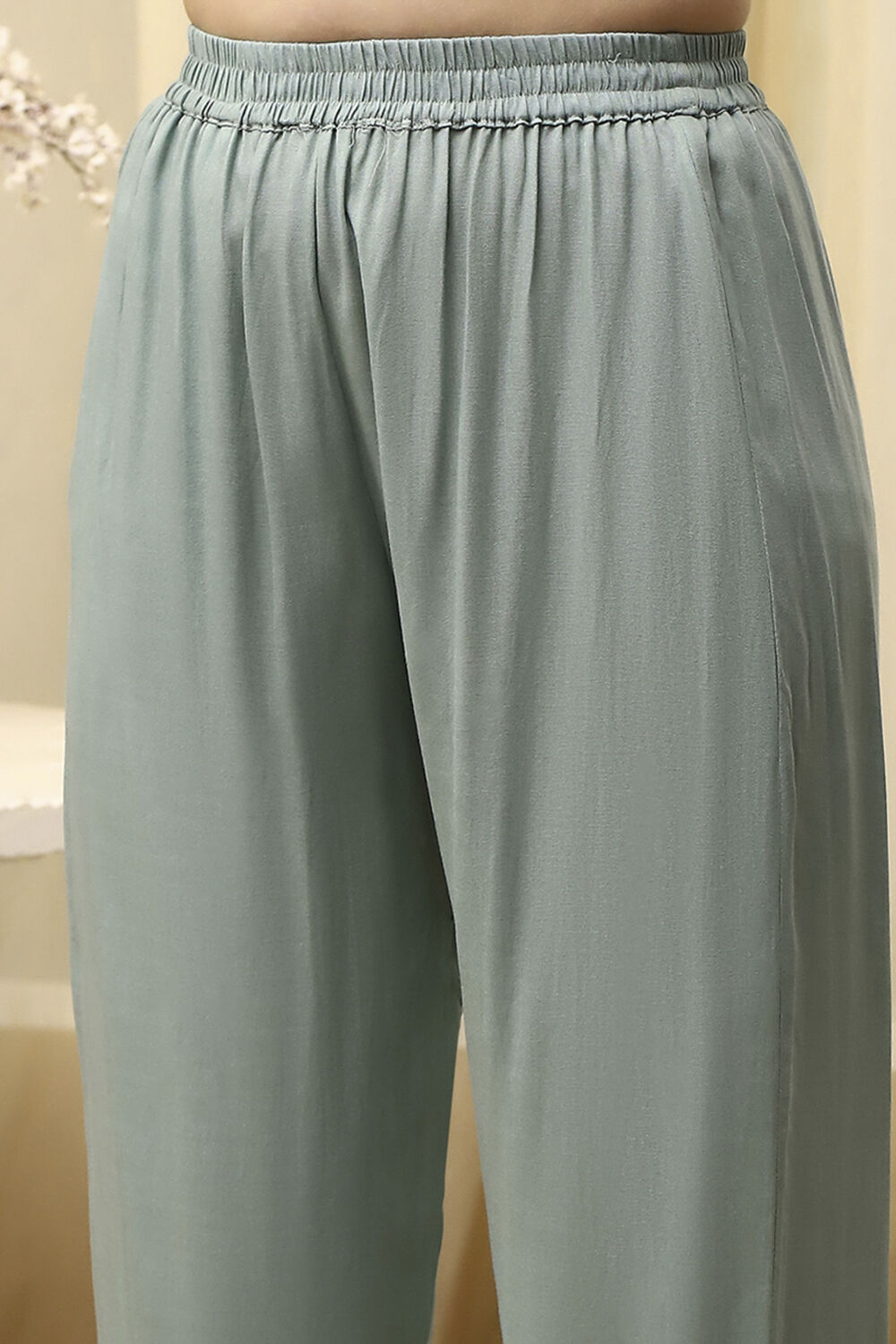 Teal Tissue Machine Embroidered Unstitched Suit Set image number 3