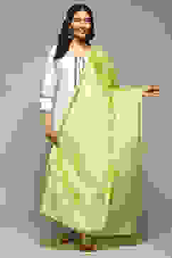 Lime Green Cotton Blend Printed Dupatta image number 0