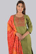 Green Unstitched dress material Suit Set image number 1