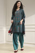 Teal Printed Straight Suit Set
