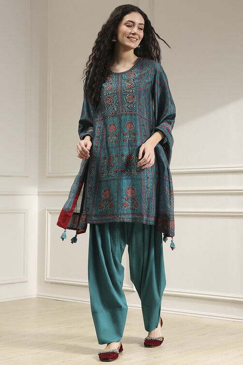 Brown Printed Straight Suit Set image number 0