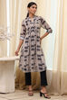 Grey Printed Pleated A-Line Kurta image number 0