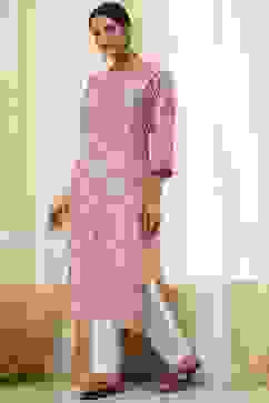 Beige Cotton Printed Straight Kurta image number 0