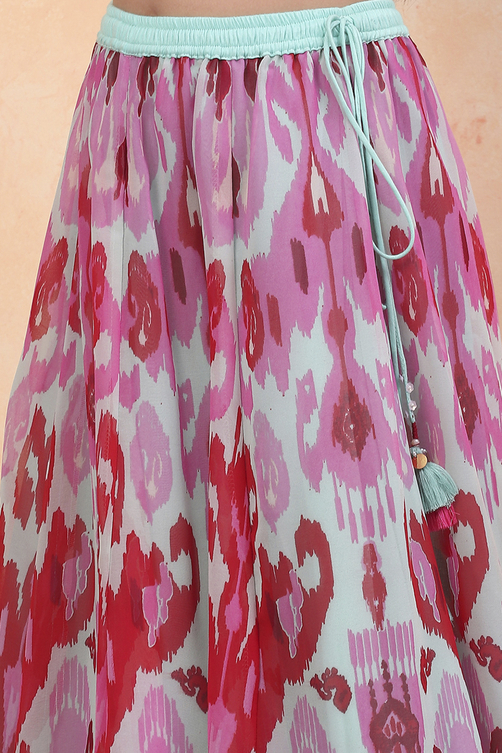 Turquoise Polyester Blend Blouse Lehenga Set image number 2