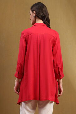 Tomato Red Solid Asymmetric Short Kurta image number 3