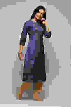 Teal Viscose Straight Printed Kurta image number 5