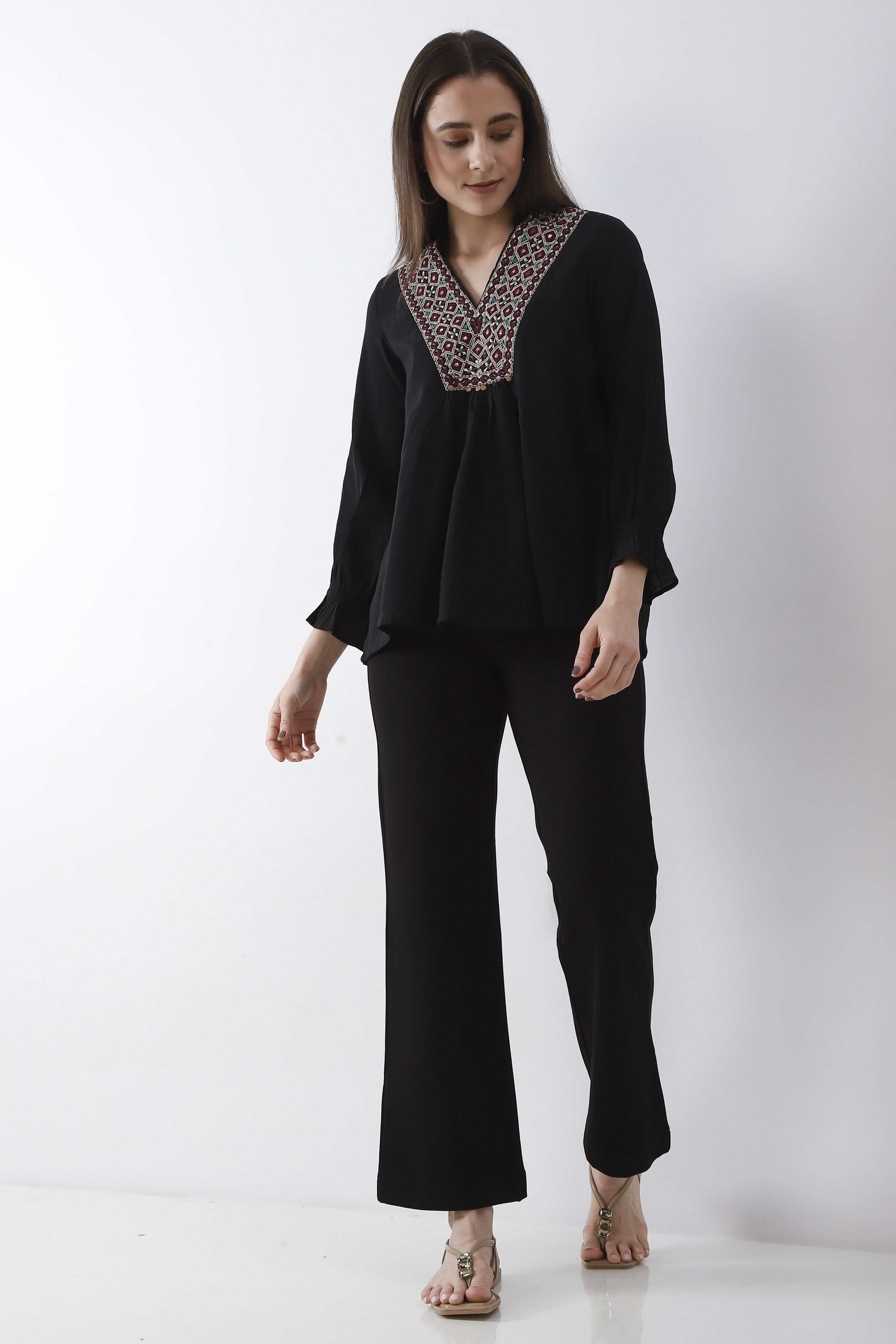 Olive Viscose Rayon Flared Pant image number 0